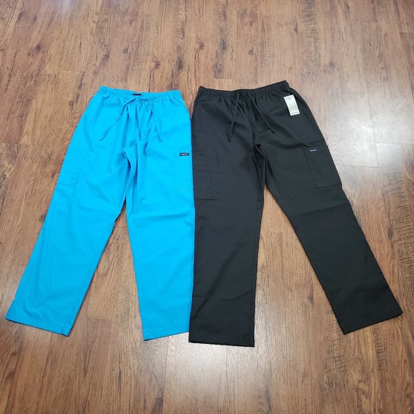Dagacci NWT Like New Black Sky-Blue Stretch Waist P-5000 Scrub Pants (2) Large - Picture 1 of 9